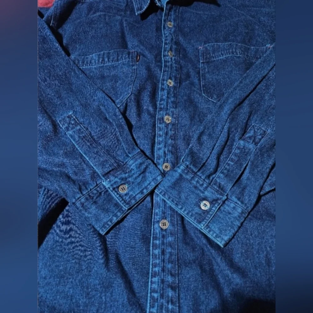 Vintage MARIO Denim Flannel L Shirt Button Up Ralph Lauren Carhartt Wrangler 90s - Picture 6 of 13